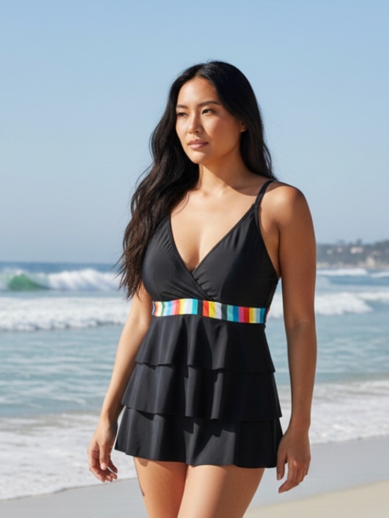 Cacique Other - Lane Bryant Cacique Swim Tankini Swimsuit Top 22 3X Black Rainbow Cruise